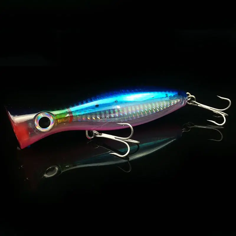 

Hot HG-1Pcs popper fishing 3d augen with treble hooks 12cm 42g topwater hard lure soft plastic isca artificial fishing lure tack