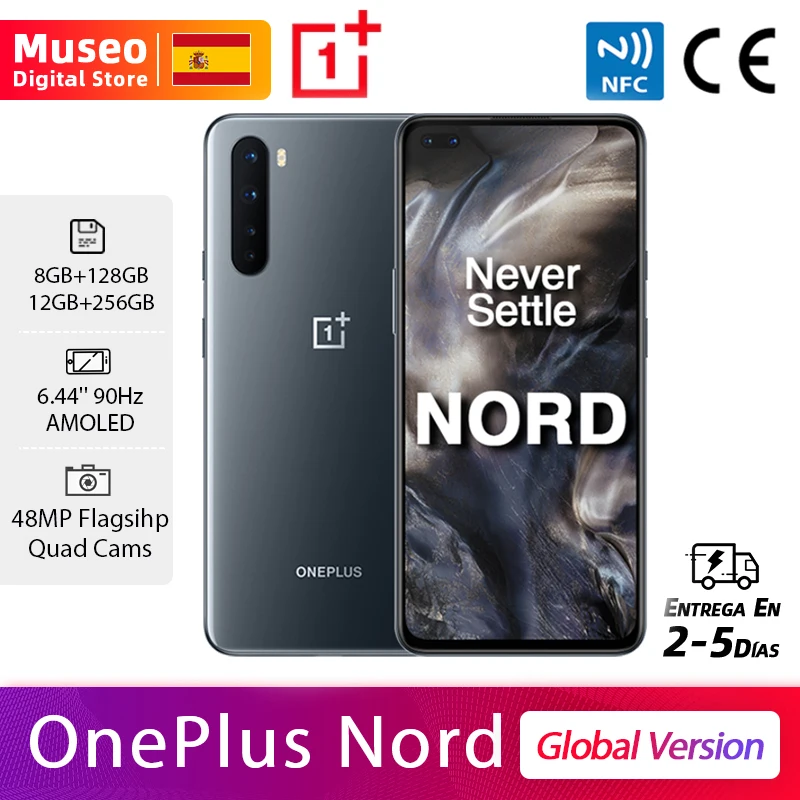 OnePlus Nord, Versión Global, 8GB/12GB RAM 128GB/256GB ROM, Snapdragon 765G 5G móvil, 6.44 90Hz Pantalla AMOLED, 48MP Cámaras 30W NFC