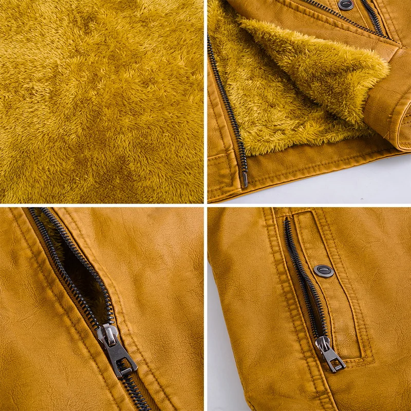 Роскошные кожаные куртки мужские осенние флисовые на молнии Chaqueta Cuero Hombre с карманами Moto Jaqueta Masculino Couro облегающее теплое пальто