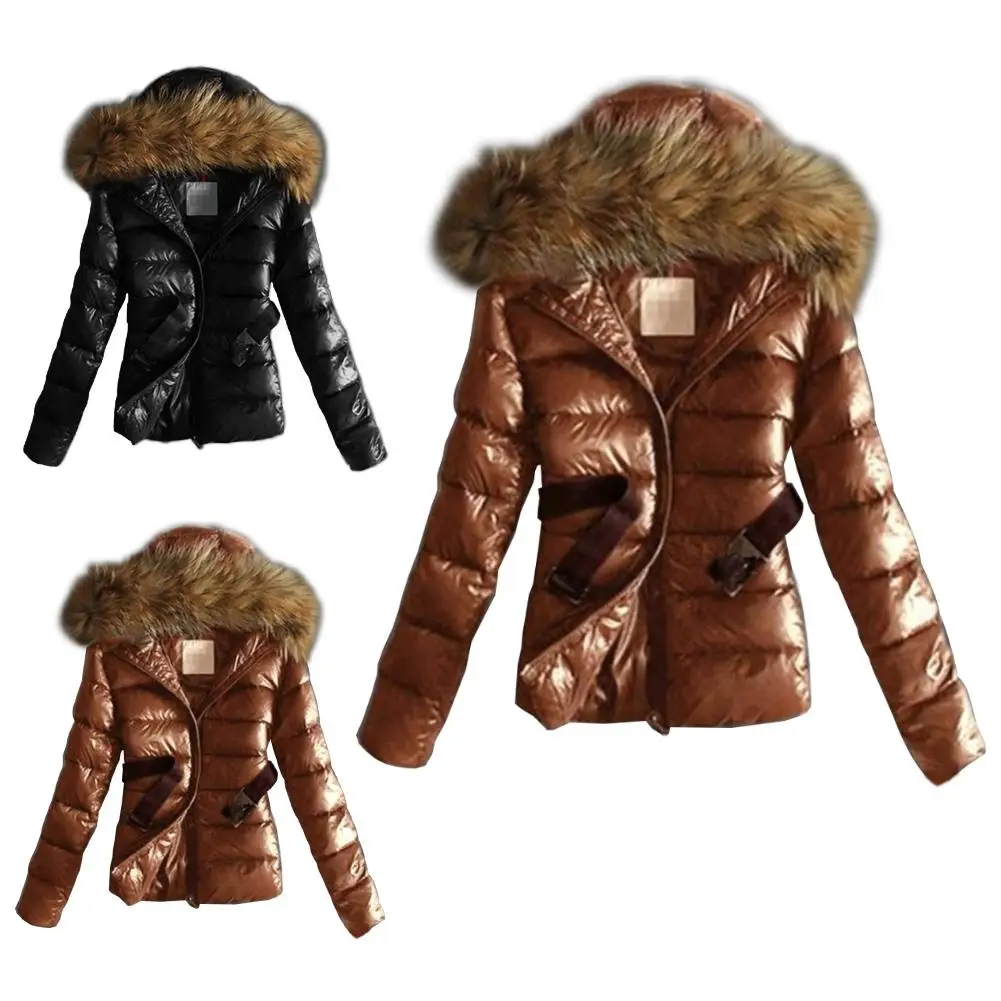 

Winter Women Solid Color Faux Fur Collar Hooded Cotton Coat Short Down Jacket Ladies wear plush winter warm down jacket