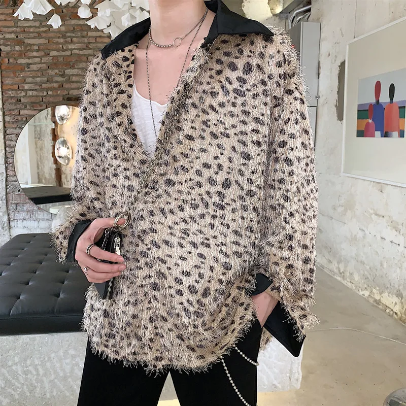 Men Fashion Polka Dot Leopard Tassels Long Sleeve Oversize Casual Shirt Cardigan Male Women Streetwear Hip Hop Loose Shirts Coat