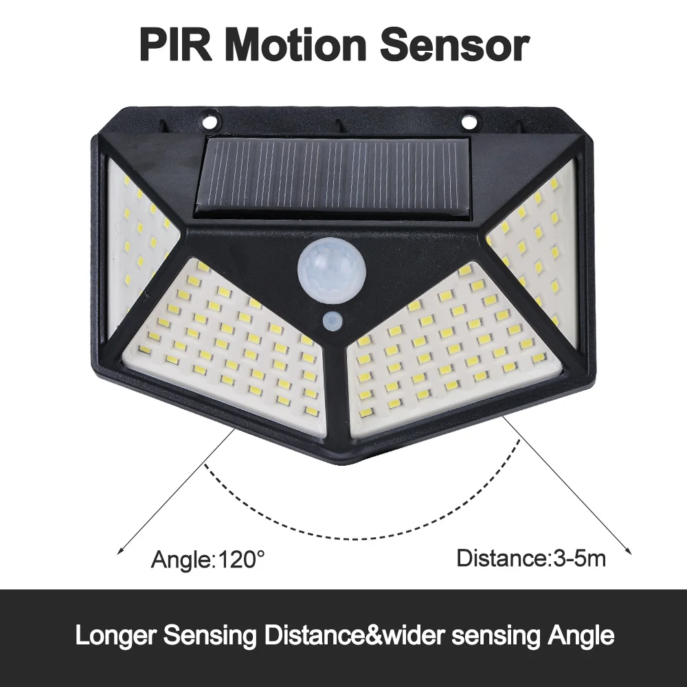 100/114 LED Four-Sided Solar Power Light 3 Modes 270 Degree Angle Motion Sensor Lamp Outdoor Waterproof Garden Lamps