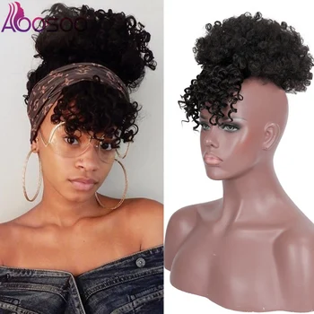 

Drawstring Kinky Curly High Puff Ponytail Synthetic Hair Extensions African American Hair Ponytail With Bangs Short Wrap Clip