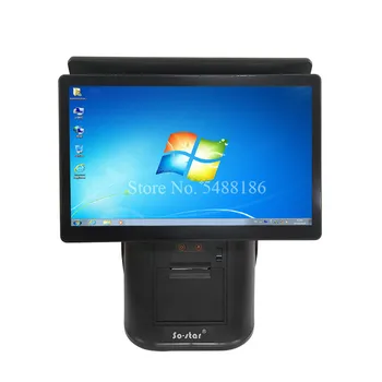 

POS System Dual 15.6" LCD Monitor One Touch Panel Cash Register Optional 58mm Thermal Printer for Restaurant POS Terminal
