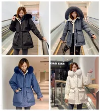 2021 women's down jacket fashion casual loose long sleeve faux fur collar casual winter thick warm coat female cotton jackets
