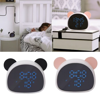 

Panda Shape Digital Alarm Clock Portable Mirror Display Temperature Time for Children Kids, LED Digital Display Clock
