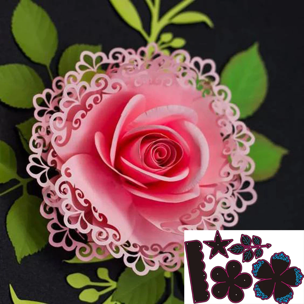 Metal Cutting Dies For Scrapbooking Die Rose Flower Leaves Cut Dies DIY ...