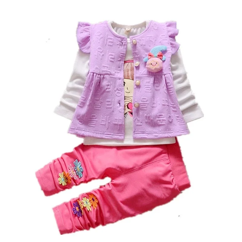 

Spring Autumn Children Fashion Clothes Baby Girls Cartoon T Shirt Vest Pants 3Pcs/sets Toddler Casual Clothing Kids Tracksuits