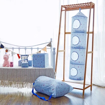 

4-Tier Oxford Fabric Collapsible Hanging Closet Organizer Bag Toy Gloves Shawl Hats Mittens Storage Shelves for Bedroom Wardrobe