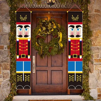 

Soldier Model Nutcracker Door Curtain Banners Christmas Outdoor Oxford Cloth Doorway Hanging Banner Home Festival Party Decor