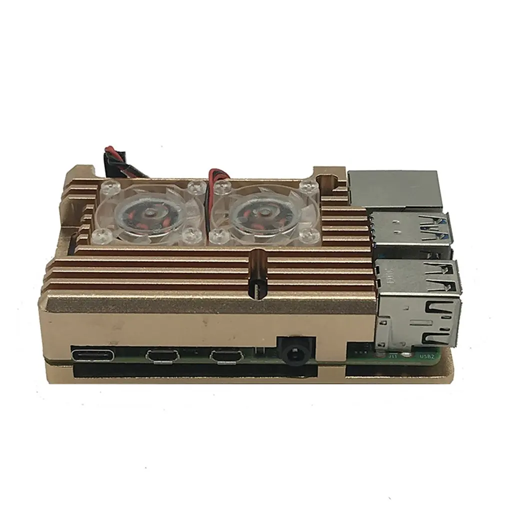 Для Raspberry Pi 4 Модель B алюминиевый защитный чехол алюминиевый чехол+ двойной вентилятор охлаждения Золотой сменный