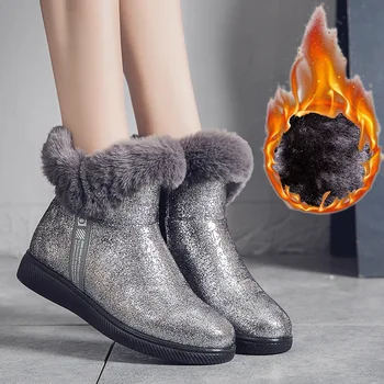 

2019 Winter Warm Shoes Women Sequin Platform Snow Boots Plush Fashion Female botas mujer Fur Ladies Ankle Boots Glitter Boots