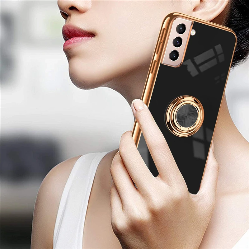 Luxury Ring Case For Samsung Galaxy S21 Plus Note 20 Ultra 10 S21Plus S21Ultra Note20 Note10 Soft Silicone Cover Holder Stand