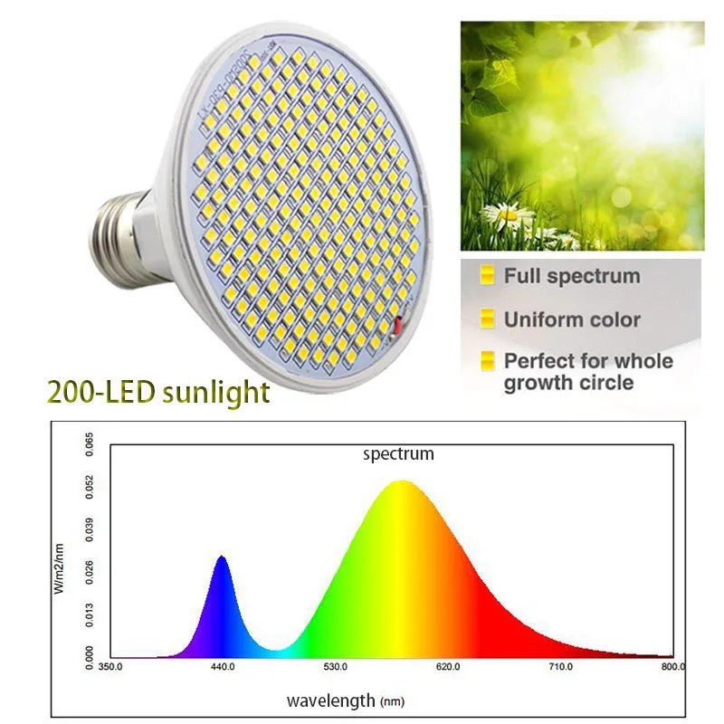 200 LED Grow light plant growing flower lamp kit Full Spectrum sunlight Phyto yellow Lamp Hydro Fitolamp growbox Clip veg