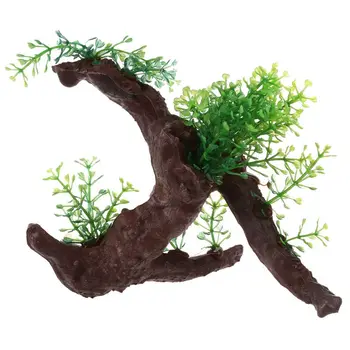 

Green Dark Brown Fish Tank Aquarium Driftwood Plastic Tree 5.7 inch