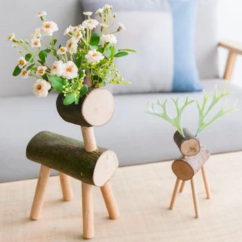 

Creative wooden deer ornaments ins Nordic style home decor fake flower desktop crafts miniature figurines christmas decorations