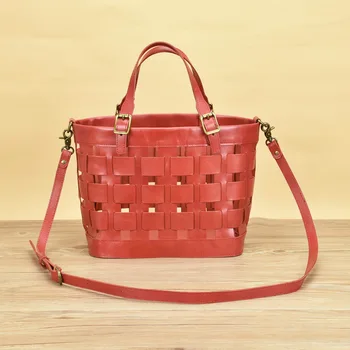 

New Style Retro Handmade Plant Melted Cowhide Handbag Women's Crossbody Bag Hollow out Weaving Different Size Bags