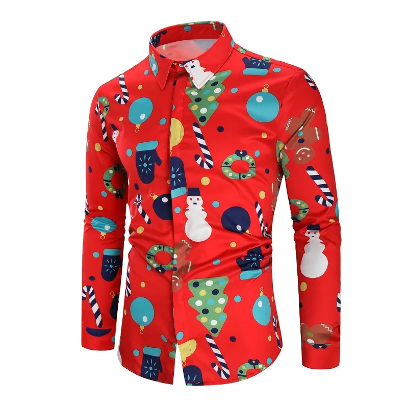 

2020 new arrival men christmas shirt long sleeve good quality mens print dress shirts slim fit camisa masculina