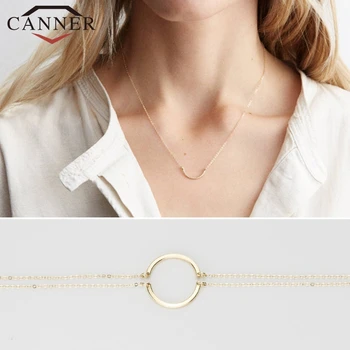 

Simple 925 Sterling Silver Smooth Semicircular Delicate Pendant Necklace Geometric Gold color Chain Necklace Gift for Friend
