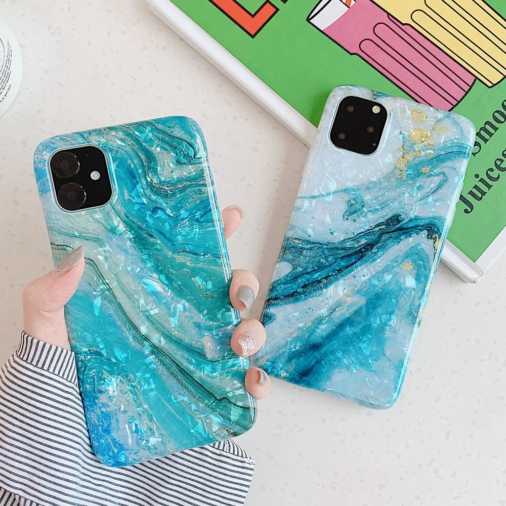Глянцевый мраморный чехол для iphone 6 7 8 Plus X XS 11 Pro Max XR блестящий эпоксидный