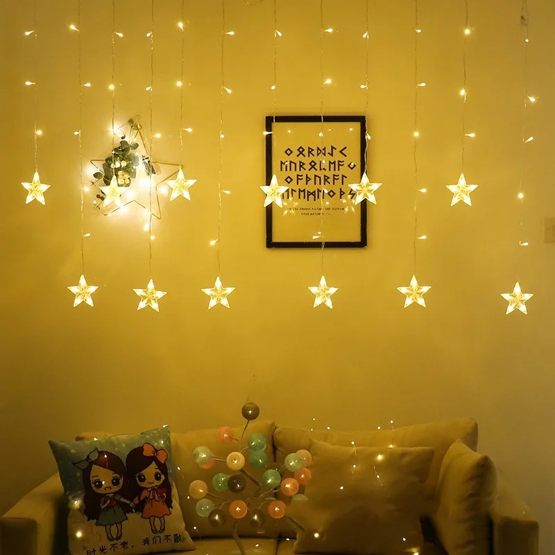 

138 Lights 12 Star Curtain Decorative Lights Home Star Decorative Lights String Christmas Decorations