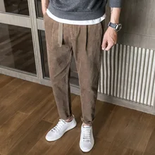 Осенние новые вельветовые обтягивающие мужские брюки, модные ретро однотонные хлопковые повседневные брюки, мужские уличные спортивные штаны для бега