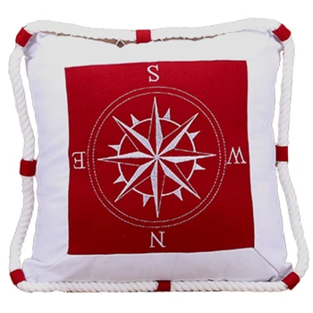 

Mediterranean Navigation Furnishing Navy Sea Marine Pillow Case Canvas for Compass Embroidery Cushion Cover-Red