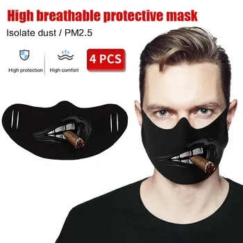 

4Pack Cigar-Social Distance T-Shirt Cloth Single Layer Fabric Fashion Mask Cover Breathable Face Mask Washable Mouth Mask Mask