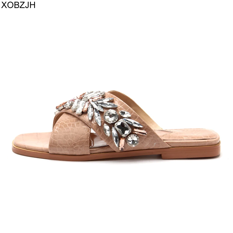 

Dubai Designer Flat flop Shoes Leather Slippers Women Luxury 2019 Outdoor Summer Slipper Brand rhinestone G Sandals Shoes Woman