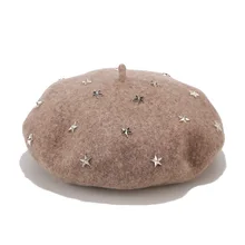 Шерстяной берет с заклепками в виде звезд, стильный Зимний берет в американском и Европейском стиле, однотонный берет с рисунком художника