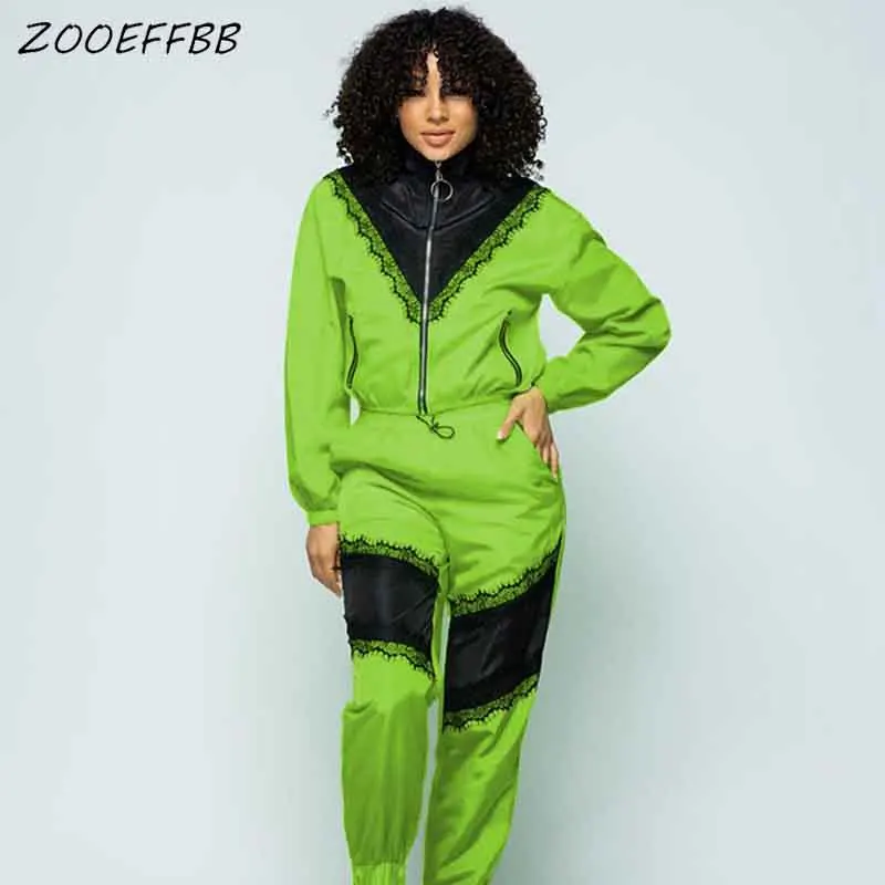 Женский спортивный костюм ZOOEFFBB неоновый комплект из двух предметов топ на молнии