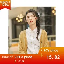 INMAN, осень, Новое поступление, однотонный трикотажный женский кардиган с v-образным вырезом, минимализм, подходит ко всему, длинный рукав, Милая Вышивка