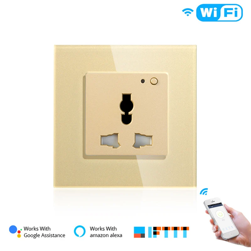 WiFi умная настенная розетка стеклянная панель Smart Life/приложение Tuya дистанционное управление, работает с Amazon Echo Alexa Google Home EU FR UK - Цвет: UN Gold
