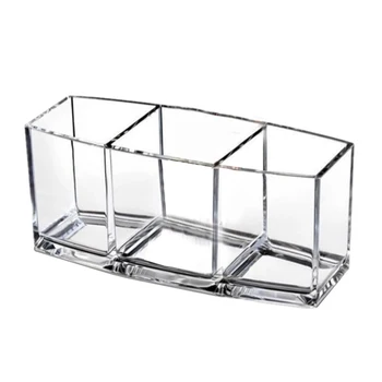 

Clear Makeup Brush Holder Organizer 3 Slot Plastic Transparent Brushes Storage Box LDO99