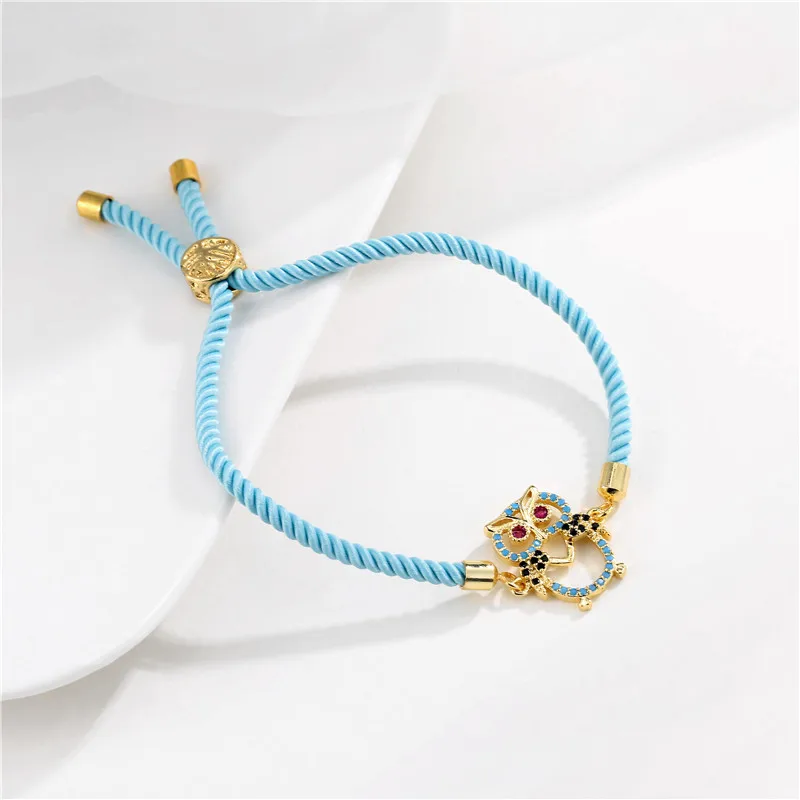 NEWBUY Trendy Blue Color Rope Life Tree Bracelet Cubic Zirconia Inlay Gold Color Owl Charm Bracelets For Women Girl Dropship