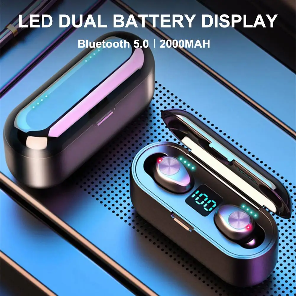

Mini Bluetooth Earphone 5.0 TWS Wireless Headphone 8D Stereo Waterproof Sport Headset 2000mAh LED Smart Power Bank Phone Holder