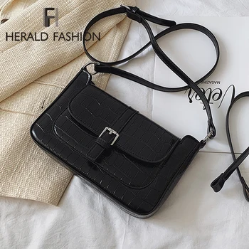 

Fashionable Shoulder Armpit Bag Design Female Bag 2019 New Retro PU Leather Crocodile Pattern Baguette Shape Bag Women Handbag