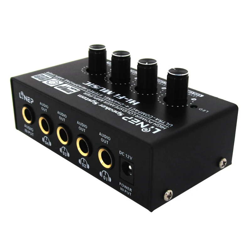 ABKT-Lynepauaio Headphone Splitter 1 Input 4 Out Headphone Speaker Splitter Comparator Output Independent Volume Adjustment With