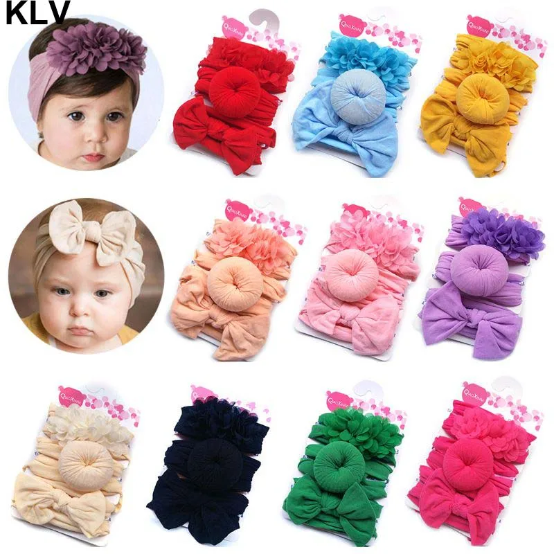 

3 Pcs/set Fashion Nylon Bow Headband Newborn Baby Bow-knot Round Ball Headwrap Girls Children Flower Donut Hair Band