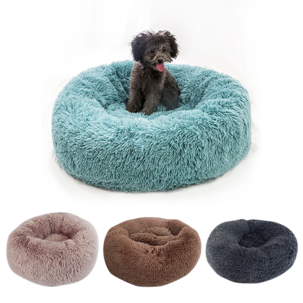 Теплая плюшевая кровать для собаки, кошки, зимняя собачья Конура, круглая подушка для шезлонга для маленьких, средних и больших собак, коврик для щенка, кровать для питомца