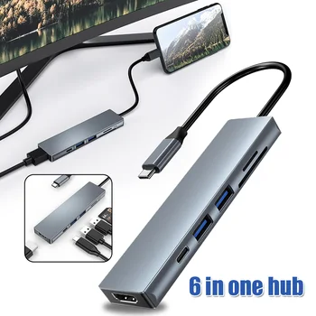 

6-in-1 USB C Hub Type-C to HDMI 4K 2 USB 3.0 SDs TF Card Reader 100W PD Charging Adapter Dock Station for Laptop NC99