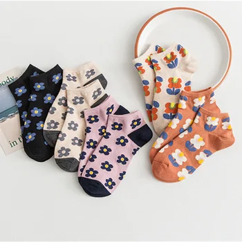 

SP&CITY 5 Pair Set Cartoon Flowers Women Short Socks Breathable Comfortable Female Art Socks Original Casual Cute Socks Hipster