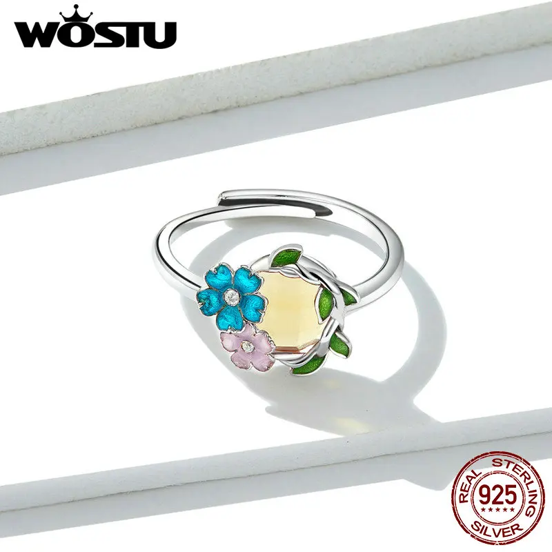 WOSTU Новое поступление подлинные 925 пробы серебряные кольца с цветами красивые розовые и голубые лепестки DAR062