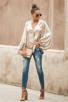 

SZMALL Newest Women Loose V Neck T Shirt Female Long Sleeve Top Tee Lady Autumn Streetwear Casual Clothes