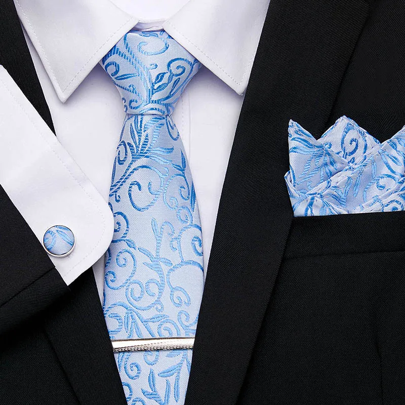 

Men 100%Silk Tie Woven Men Necktie Handkerchief Tie Clip Set 7.5cmTie Fashion Party Wedding Classic Pocket Square Business 12601