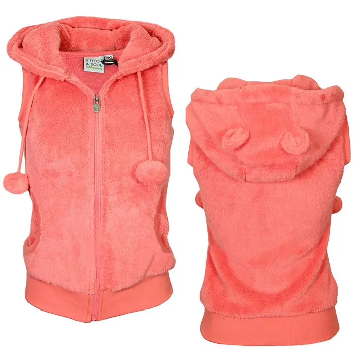 Женские зимние теплые жилеты, пальто, мягкая флисовая верхняя одежда с капюшоном, женская модная повседневная утепленная жилетка, однотонная женская меховая жилетка, пальто - Цвет: Розовый
