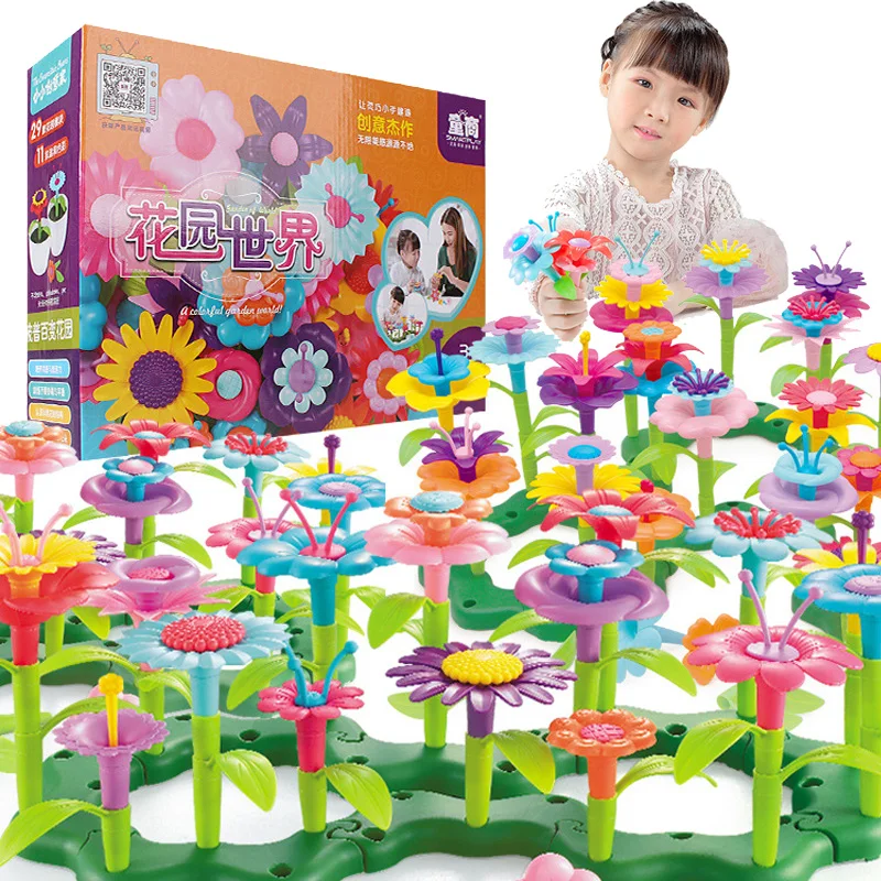 Tanie DIY twórczy sen ogród seria dziewczyny kwiaty łączące bloki ręczne zabawki edukacyjne