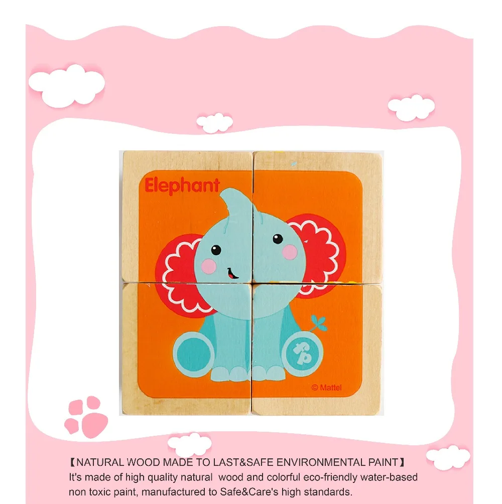 3D Puzzle Wooden Animal Puzzle Kids Toys 6 Sides Wisdom Jigsaw Early Education Learning Toys Tangram Children Game 4pcs Single