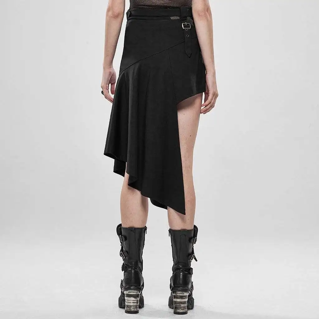Панк Rave women's Goth с высокой талией Асимметричные черные юбки с поясом на талии WQ-442DQF