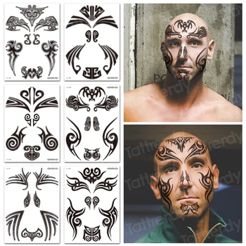 

geometric temporary face tattoo waterproof fake black henna tattoo for men boys tribal tattoo designs makeup party decal sticker